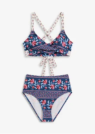 Bustier-Bikini (2-tlg.Set) in Wickeloptik in blau von vorne - bonprix