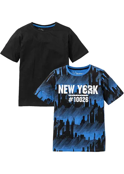 T-Shirt (2er Pack) aus reiner Baumwolle in blau von vorne - bonprix