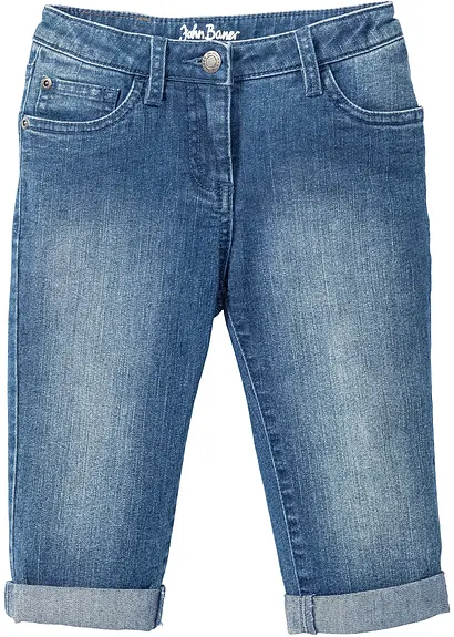 Capri Jeans Mid Waist in blau von vorne - bonprix