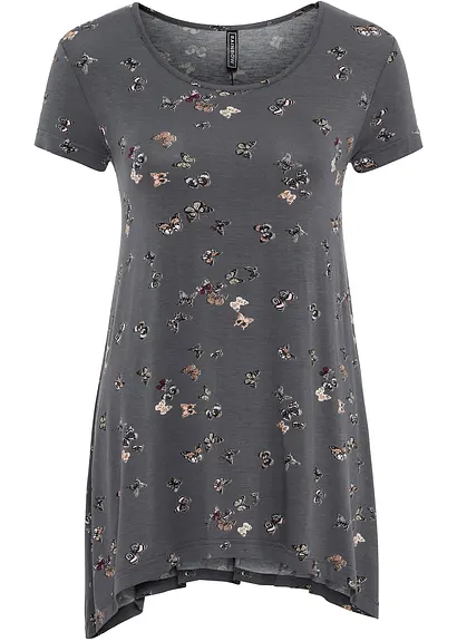 T-Shirt mit Schmetterlingen in grau von vorne - bonprix