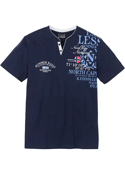 Henleyshirt, Kurzarm aus reiner Bio-Baumwolle in blau von vorne - bonprix