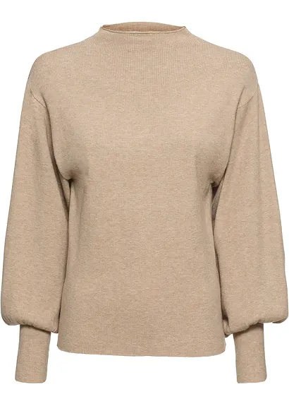 Strickpullover mit Ballonärmeln in beige von vorne - bonprix