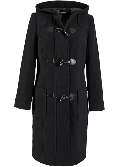 Dufflecoat-Wollmantel in schwarz von vorne - bonprix