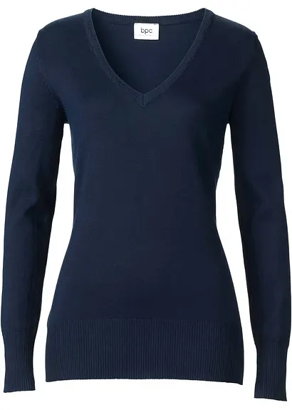 Feinstrick-Pullover mit V-Ausschnitt in blau - bonprix