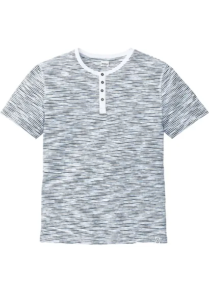 Henleyshirt, aus reiner Baumwolle, Kurzarm in blau von vorne - bonprix