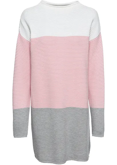 Gestreifter Long-Pullover in weiß von vorne - bonprix