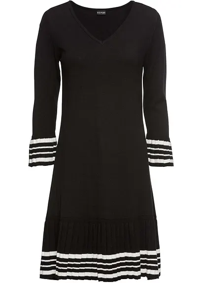Strickkleid mit plissiertem Rock in schwarz von vorne - bonprix