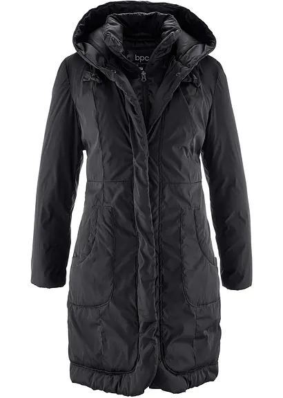 Gefütterter Kurzmantel mit Kapuze in schwarz von vorne - bonprix
