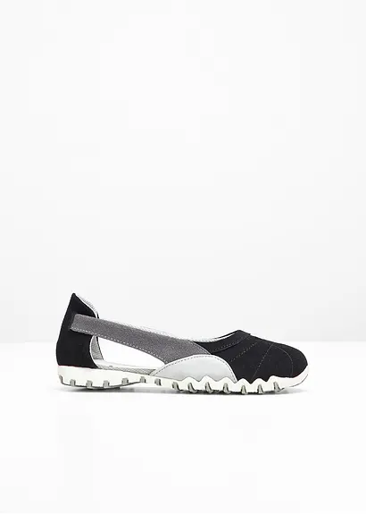 Ballerina aus Leder in schwarz von vorne - bonprix