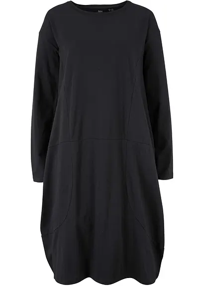 Baumwoll-Shirtkleid in O-Form in schwarz von vorne - bonprix