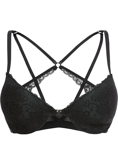 Vorderverschluss Schalen BH mit Racerback in schwarz von vorne - bonprix