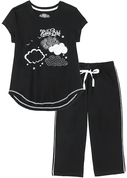 Capri Pyjama in schwarz von vorne - bonprix
