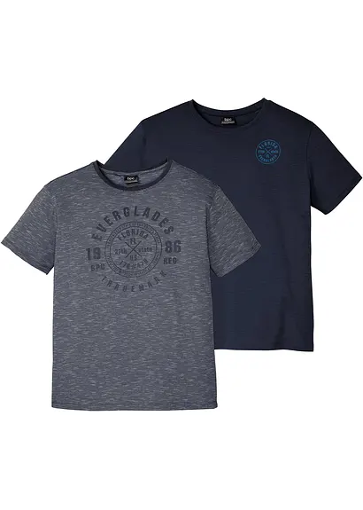 T-Shirt (2er Pack) aus reiner Baumwolle in blau von vorne - bonprix