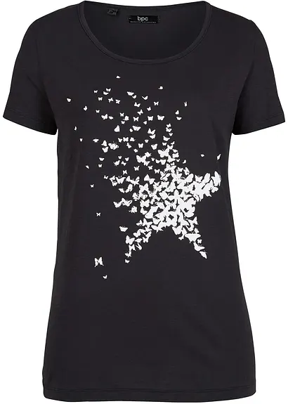 Flammgarn-Shirt aus Bio-Baumwolle, kurzarm in schwarz von vorne - bonprix