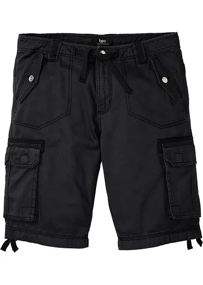 Cargo-Bermuda aus reiner Baumwolle, Regular Fit in schwarz von vorne - bonprix