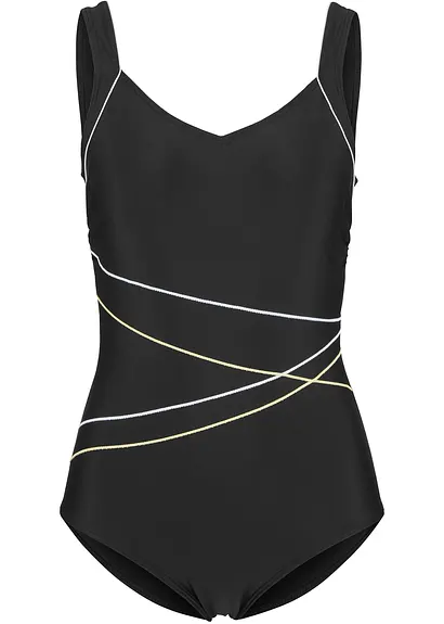 Badeanzug mit Paspeln in schwarz von vorne - bonprix