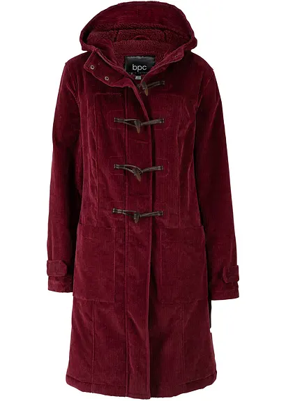 Gefütterter Cord-Dufflecoat in rot von vorne - bonprix