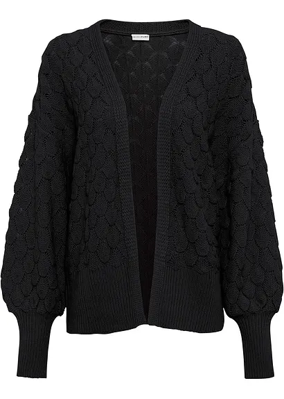 Ajour-Strickjacke in schwarz von vorne - bonprix