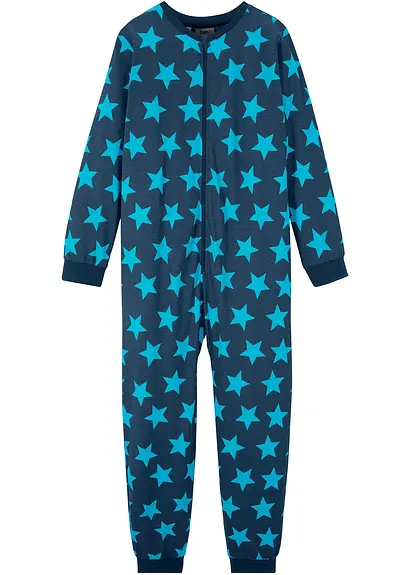 Schlafoverall mit Bio-Baumwolle in blau von vorne - bonprix
