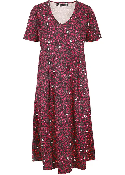 Baumwoll-Jerseykleid, Midilänge in schwarz von vorne - bonprix