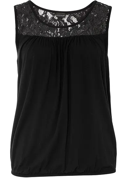 Top mit Spitze in schwarz von vorne - bonprix