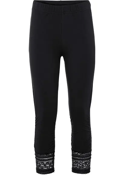 Capri-Leggings mit Spitze in schwarz von vorne - bonprix