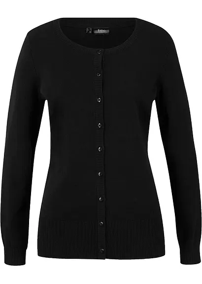 Basic Feinstrickjacke mit recycelter Baumwolle in schwarz von vorne - bonprix