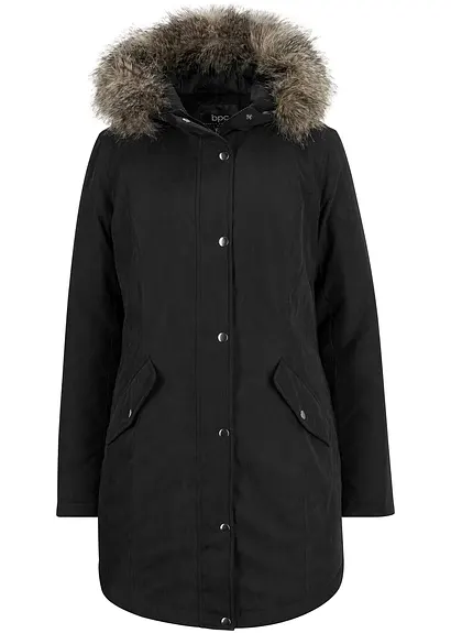 Parka mit seitlichen Reißverschlüssen zur Weitenregulierung in schwarz von vorne - bonprix