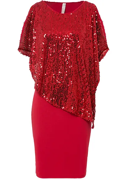Paillettenkleid mit Überwurf in rot von vorne - bonprix