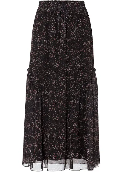 Rock aus Mesh in schwarz von vorne - bonprix