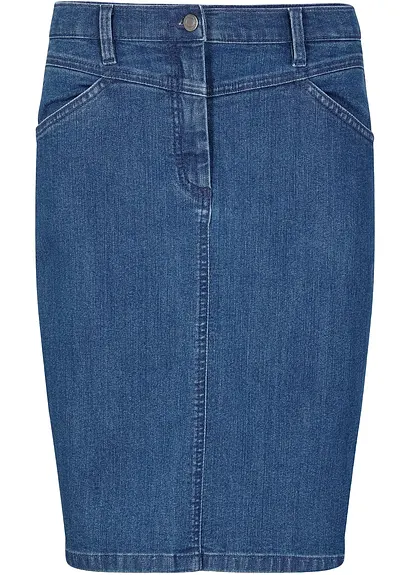Jeansrock, Stretch in blau von vorne - bonprix