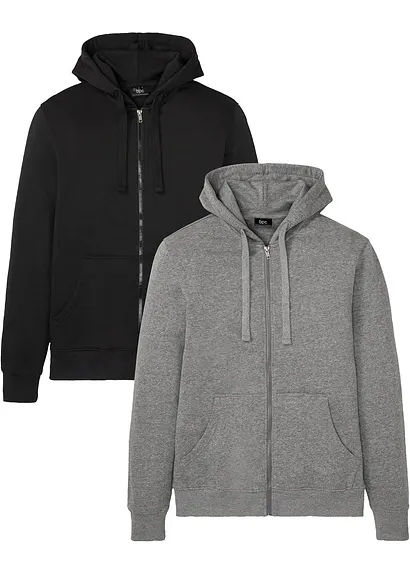Kapuzen-Sweatjacke (2er Pack) in grau von vorne - bonprix