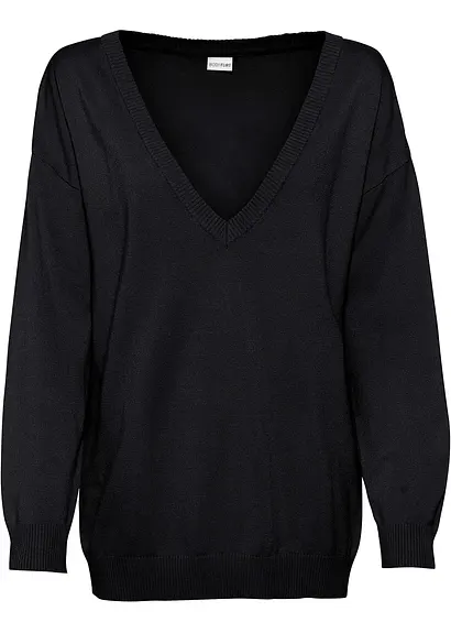 Oversize-Pullover mit V-Ausschnitt in schwarz von vorne - bonprix