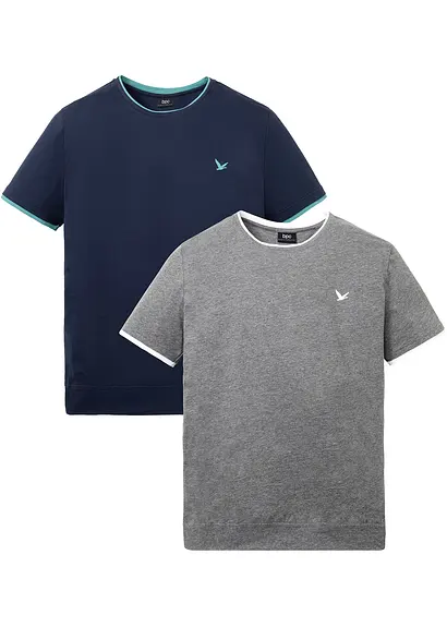 T-Shirt (2er Pack) in blau von vorne - bonprix