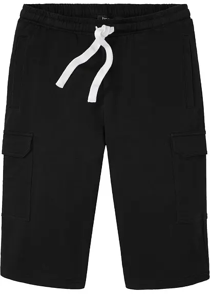 Cargo-Sweatbermuda aus reiner Bio-Baumwolle in schwarz von vorne - bonprix