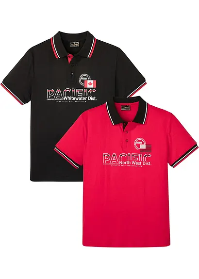 Poloshirt, Kurzarm aus reiner Bio-Baumwolle (2er Pack) in schwarz von vorne - bonprix