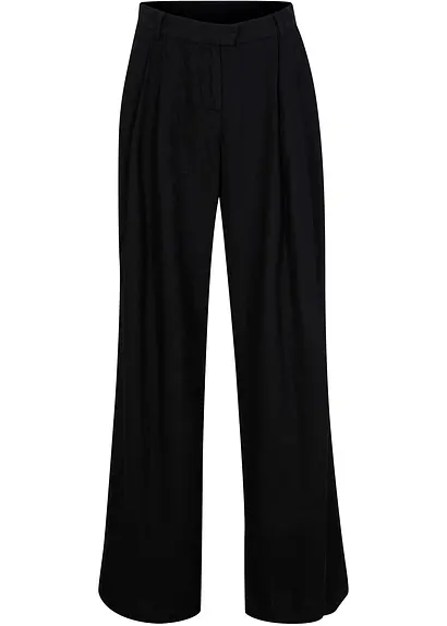 Palazzo-Hose mit Leinen, sehr weit geschnitten in schwarz von vorne - bonprix