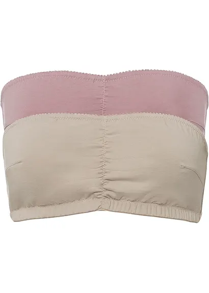 Bandeau BH (Cup A und B) mit Bio-Baumwolle (2er Pack) in beige von vorne - bonprix
