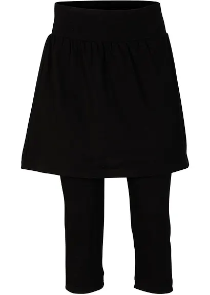 Capri-Leggings mit Rock aus elastischem Baumwoll-Mix in schwarz von vorne - bonprix