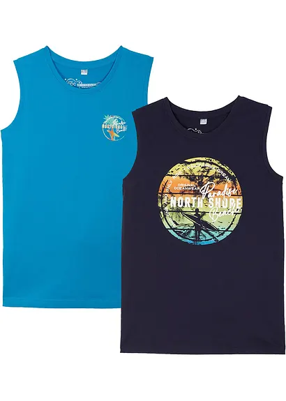 Tanktop (2er Pack) aus reiner Bio-Baumwolle in blau von vorne - bonprix