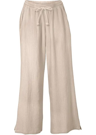 Palazzo-Hose aus Musselin in grau von vorne - bonprix