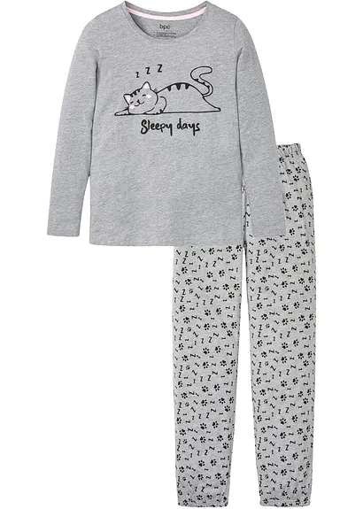 Pyjama mit Schlafmaske mit Bio-Baumwolle in grau von vorne - bonprix