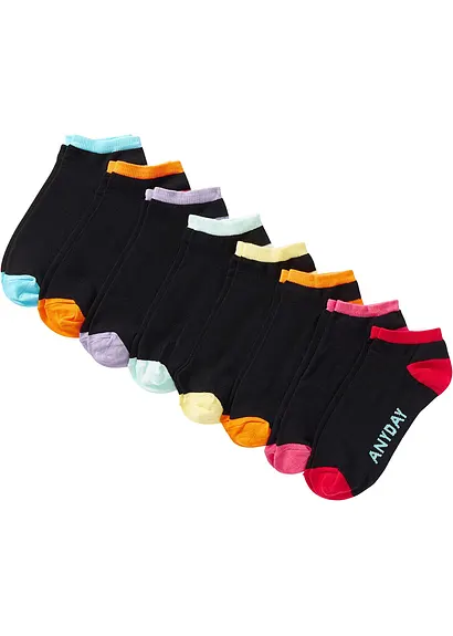 Sneaker Socken Wochentage (8er Pack) mit Bio-Baumwolle in schwarz von vorne - bonprix