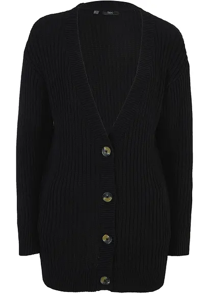 Strickjacke aus Rippstrick in schwarz von vorne - bonprix