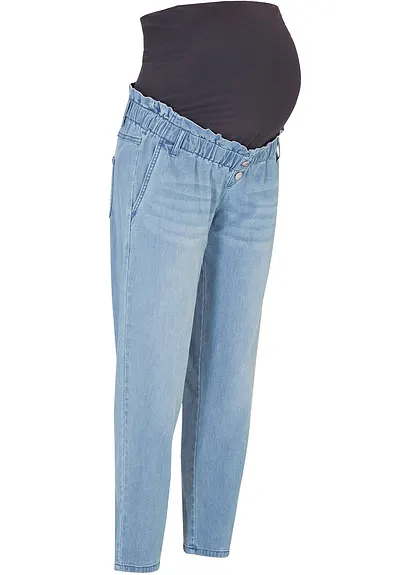 Umstandsjeans aus Baumwoll-Stretch, schmal zulaufendes Bein in blau von vorne - bonprix