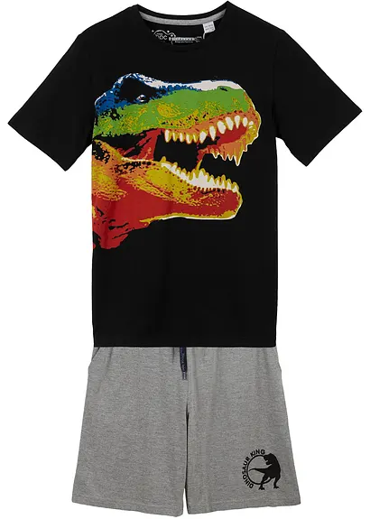 T-Shirt und Jersey-Bermuda (2-tlg. Set) in schwarz von vorne - bonprix
