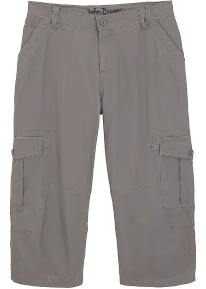 3/4-Hose, Loose Fit aus reiner Baumwolle in grau von vorne - bonprix