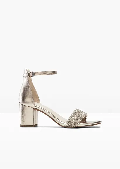 Marco Tozzi by Guido Maria Kretschmer Sandalette in beige von vorne - Marco Tozzi