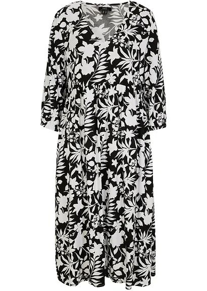 Midikleid aus fließender Viskose in schwarz von vorne - bonprix