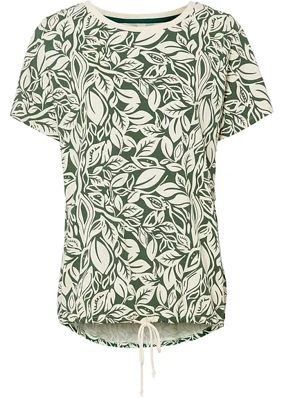 Oversize-Shirt aus Bio-Baumwolle mit Bindeband in grün von vorne - bonprix